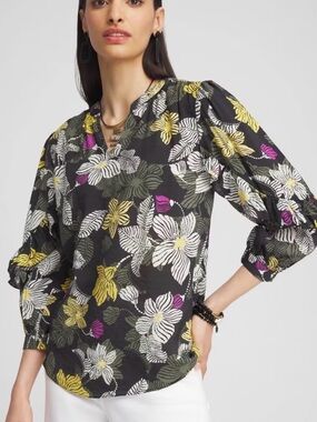 Chicos Floral Ruffle Sleeve Blouse size 20 New with Tags Flattering Style